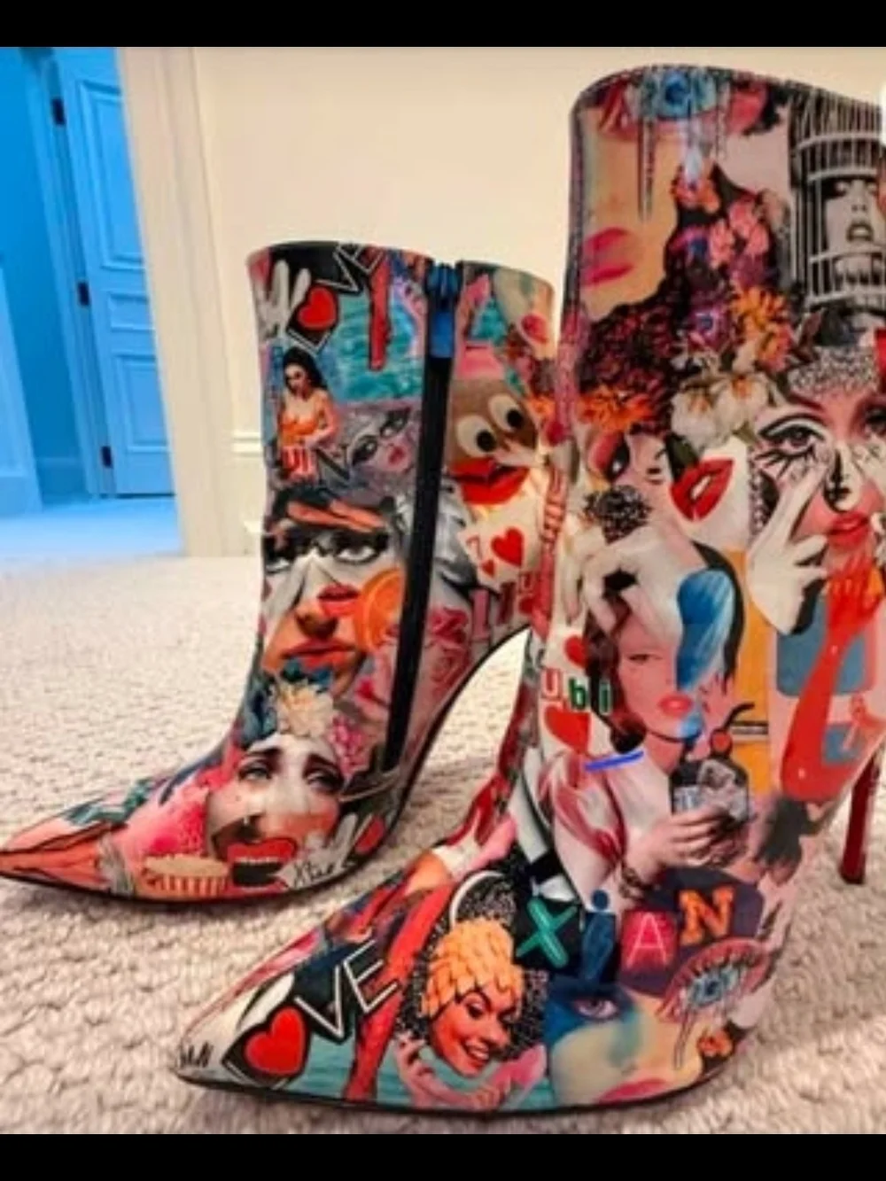 Christian Louboutin Multicolor Pop Art Pointed Toe Ankle Boots